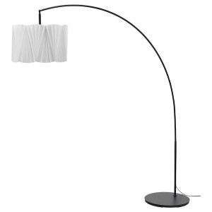 IKEA KUNGSHULT / SKAFTET floor lamp with light bulb, arched, white/black, Ikea Outlet | 4732SDHQV