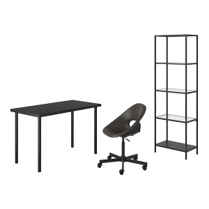 IKEA LAGKAPTEN/ELDBERGET / VITTSJÖ desk and storage combination, and swivel chair black-brown/dark gray, Ikea Outlet | 4879AEZID
