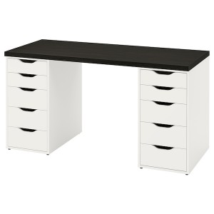 IKEA LAGKAPTEN / ALEX desk, 55 1/8x23 5/8 in Black / Brown / White, Ikea Outlet | 2597LMWJZ