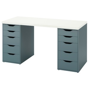 IKEA LAGKAPTEN / ALEX desk, 55 1/8x23 5/8 in White / Gray / Turquoise, Ikea Outlet | 1732KDCSU