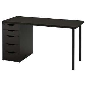 IKEA LAGKAPTEN / ALEX desk, 55 1/8x23 5/8 in Black / Brown, Ikea Outlet | 3481VMATY