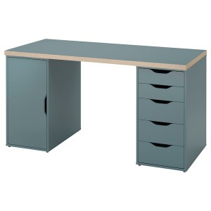 IKEA LAGKAPTEN / ALEX desk, 55 1/8x23 5/8 in Gray / Turquoise / Black, Ikea Outlet | 5962UFHVP