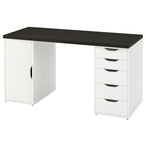 IKEA LAGKAPTEN / ALEX desk, 55 1/8x23 5/8 in Black / Brown / White, Ikea Outlet | 3752GZFBV