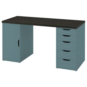 IKEA LAGKAPTEN / ALEX desk, 55 1/8x23 5/8 in Black / Brown / Gray / Turquoise, Ikea Outlet | 6320GHMEB
