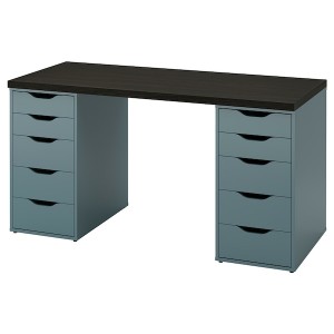 IKEA LAGKAPTEN / ALEX desk, 55 1/8x23 5/8 in Black / Brown / Gray / Turquoise, Ikea Outlet | 5483AQUKY