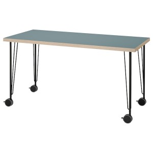 IKEA LAGKAPTEN / KRILLE desk, 55 1/8x23 5/8 in Gray / Turquoise / Black, Ikea Outlet | 3072NPYWQ