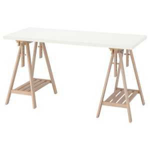IKEA LAGKAPTEN / MITTBACK desk, 55 1/8x23 5/8 in White / Birch, Ikea Outlet | 2496OEBCW