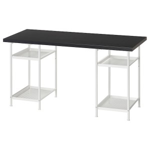 IKEA LAGKAPTEN / SPÄND desk, 55 1/8x23 5/8 in Black / Brown / White, Ikea Outlet | 3807JIXVK