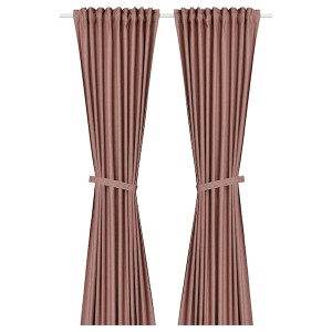 IKEA LENDA curtains with tie-backs, 1 pair, 55x98 in Brown / Red, Ikea Outlet | 6478PSUGB