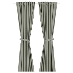IKEA LENDA curtains with tie-backs, 1 pair, 55x98 in Light Gray / Green, Ikea Outlet | 1839OCJBM