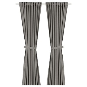 IKEA LENDA curtains with tie-backs, 1 pair, 55x98 in Dark Gray, Ikea Outlet | 6372NCIFE