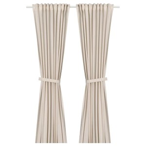 IKEA LENDA curtains with tie-backs, 1 pair, 55x84 in Off White, Ikea Outlet | 2698VQJNT