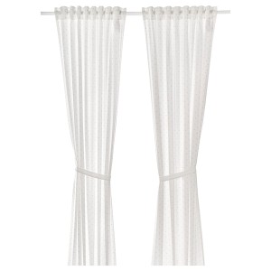 IKEA LEN Curtains with tie-backs, 1 pair, dotted, white, 47x98 in, Ikea Outlet | 2503PONHZ