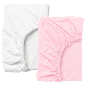 IKEA LEN crib fitted sheet, 28x52 in, 2 pack White / Pink, Ikea Outlet | 4270CPSMR