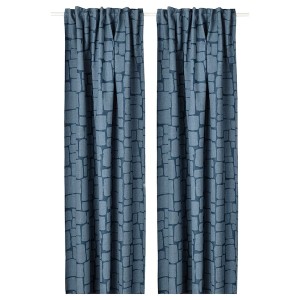 IKEA LÖNNSTÄVMAL black-out curtains, 1 pair, 57x84 in Blue, Ikea Outlet | 9520TWBKA