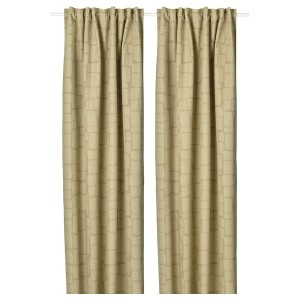 IKEA LÖNNSTÄVMAL black-out curtains, 1 pair, 57x84 in Light Olive / Green, Ikea Outlet | 5201ICKYX