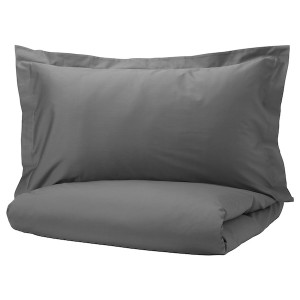 IKEA LUKTJASMIN duvet cover and pillowcase(s), Full/Queen (Double/Queen) Dark Gray, Ikea Outlet | 2051JZVQX