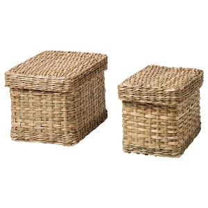 IKEA LURPASSA box with lid, set of 2, seagrass, Ikea Outlet | 2456NRJXO