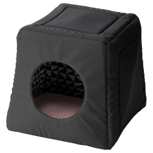 IKEA LURVIG cat bed with pad, 15x15x14 5/8 in Black White / Pink, Ikea Outlet | 1405BTIKZ