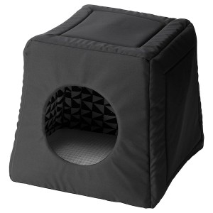 IKEA LURVIG cat bed with pad, 15x15x14 5/8 in Black White / Light Gray, Ikea Outlet | 6851OVINE