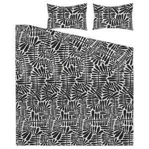 IKEA MAJSMOTT comforter set, Full/Queen Black / White, Ikea Outlet | 8543XKHPC