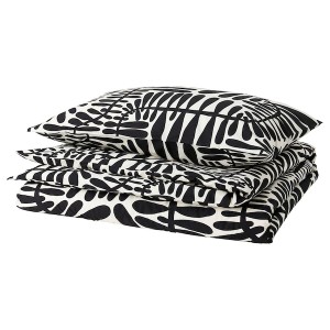 IKEA MAJSMOTT duvet cover and pillowcase(s), Twin Off White / Black, Ikea Outlet | 5394DSZQF