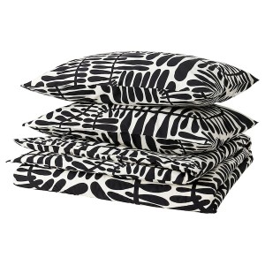IKEA MAJSMOTT duvet cover and pillowcase(s), King Off White / Black, Ikea Outlet | 8627UCRJK