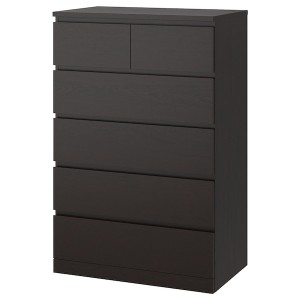 IKEA MALM 6-drawer chest, 31 1/2x48 3/8 in Black / Brown, Ikea Outlet | 1698TUMWN