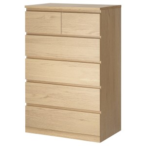 IKEA MALM 6-drawer chest, 31 1/2x48 3/8 in White Stained / Oak Veneer, Ikea Outlet | 3982XDRBQ