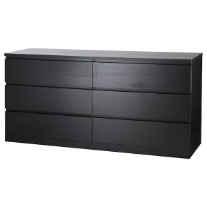 IKEA MALM 6-drawer dresser, 63x30 3/4 in Black / Brown, Ikea Outlet | 2354VOQEY