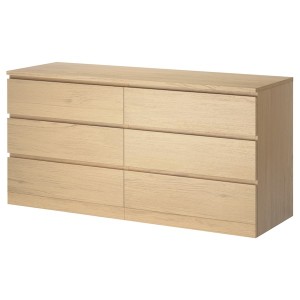 IKEA MALM 6-drawer dresser, 63x30 3/4 in White Stained / Oak Veneer, Ikea Outlet | 9082CXWQR