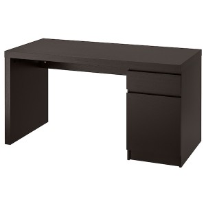 IKEA MALM Desk, 55 1/8x25 5/8 in Black / Brown, Ikea Outlet | 4059CGXIQ