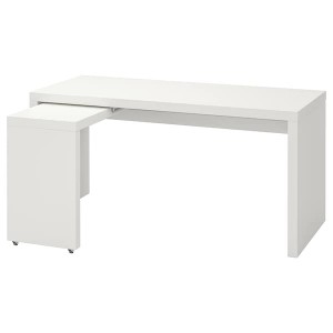 IKEA MALM desk with pull-out panel, white, 59 1/2x25 5/8 in, Ikea Outlet | 1480ASOPQ