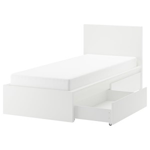 IKEA MALM high bed frame/2 storage boxes, Twin White, Ikea Outlet | 7193URSFX
