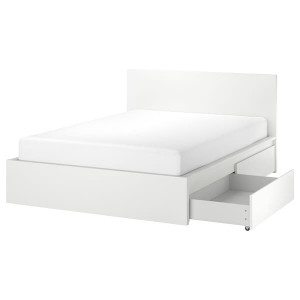 IKEA MALM high bed frame/2 storage boxes, Full White, Ikea Outlet | 5609HQCIE