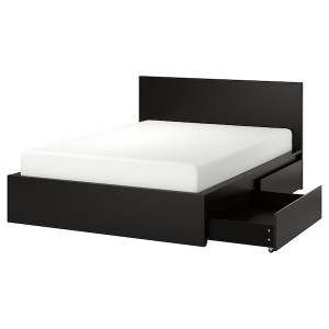IKEA MALM high bed frame/2 storage boxes, Full Black / Brown, Ikea Outlet | 9125ZRDWI