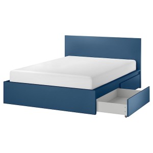 IKEA MALM high bed frame/2 storage boxes, Full Blue, Ikea Outlet | 9601RJQBE