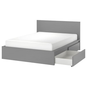 IKEA MALM high bed frame/2 storage boxes, Full Gray Stained, Ikea Outlet | 5320MTJBW