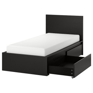 IKEA MALM high bed frame/2 storage boxes, Twin Black / Brown / Luröy, Ikea Outlet | 0614VTFRE