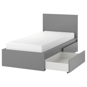 IKEA MALM high bed frame/2 storage boxes, Twin Gray Stained / Luröy, Ikea Outlet | 1635CEWHI