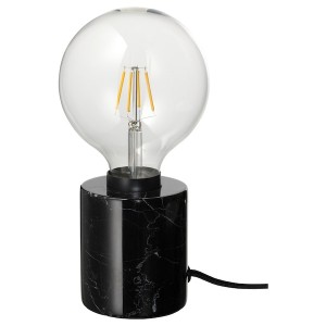 IKEA MARKFROST / LUNNOM table lamp with LED bulb Marble Black / Globe, Ikea Outlet | 7162GTBJZ