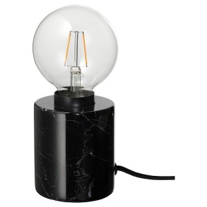 IKEA MARKFROST / LUNNOM table lamp with LED bulb Marble Black / Globe Clear, Ikea Outlet | 5391PIDXA