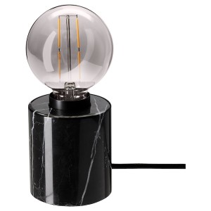 IKEA MARKFROST / MOLNART table lamp with LED bulb, marble black/gray clear glass, 4 in, Ikea Outlet | 3826CFWIH