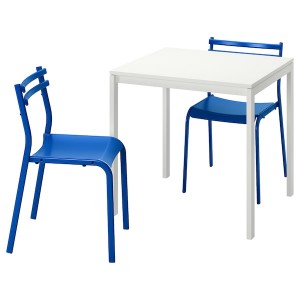 IKEA MELLTORP / GENESÖN table and 2 chairs, white white/metal blue, 29 1/2 in, Ikea Outlet | 4067DCAQF