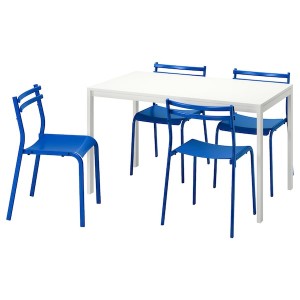 IKEA MELLTORP / GENESÖN table and 4 chairs, white white/metal blue, 49 1/4 in, Ikea Outlet | 2198YHSUN