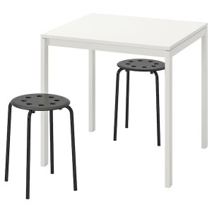 IKEA MELLTORP / MARIUS table and 2 stools, white/black, 29 1/2 in, Ikea Outlet | 3187LATYE