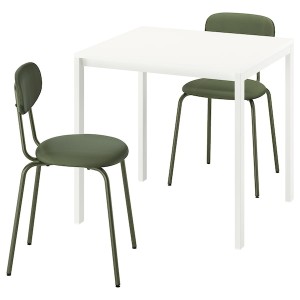 IKEA MELLTORP / ÖSTANÖ table and 2 chairs, white white/Remmarn deep green, 29 1/2 in, Ikea Outlet | 7416HUQLX