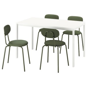 IKEA MELLTORP / ÖSTANÖ table and 4 chairs, white white/Remmarn deep green, 49 1/4 in, Ikea Outlet | 0459NLHCZ