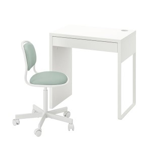 IKEA MICKE/ÖRFJÄLL desk and chair, white/light green, Ikea Outlet | 0251CKAQJ