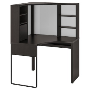 IKEA MICKE Corner workstation, 39 3/8x55 7/8 in Black / Brown, Ikea Outlet | 2976IWGMQ